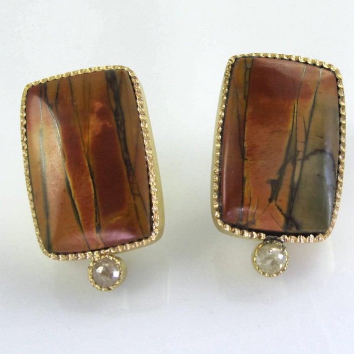 18k, rose cut diamond, Red creek jasper from Woodward Ranch Texas