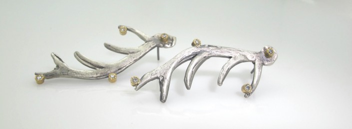 Antler Earrings with 18k Gold and Diamond Accents