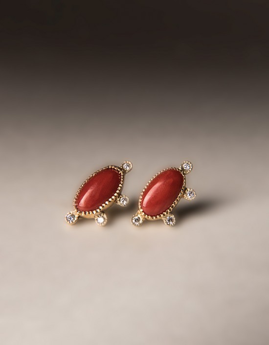 Gems_coral and diamond studs