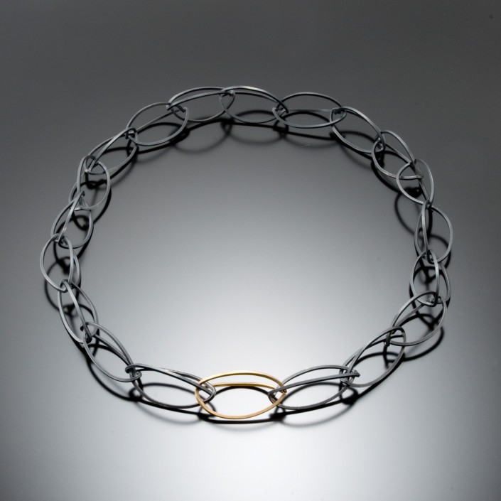 Geometric_hoop necklace in silver and gold
