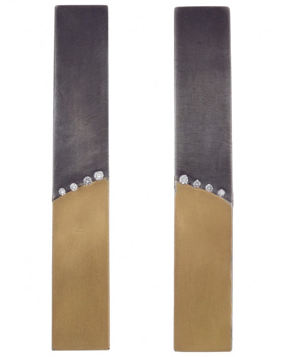 Geometric_silver and gold long rectangle earrings