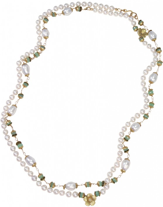 Ocean_pearl and gold flower necklace